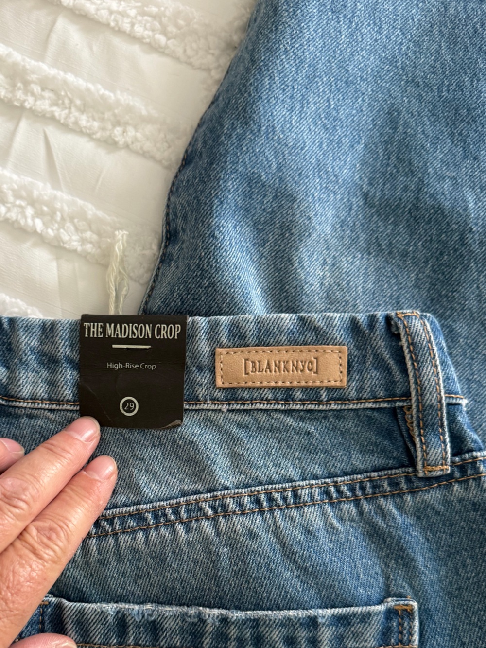 Blank NYC Madison Crop Distressed Button-Fly Blue Jeans NEW - Picture 7 of 13